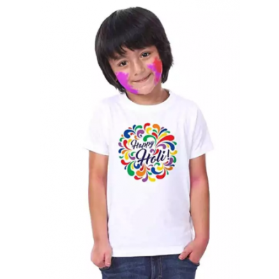 HOLI-SPECIAL Holi T-shirts for Kids (Designs will be send Randomly)